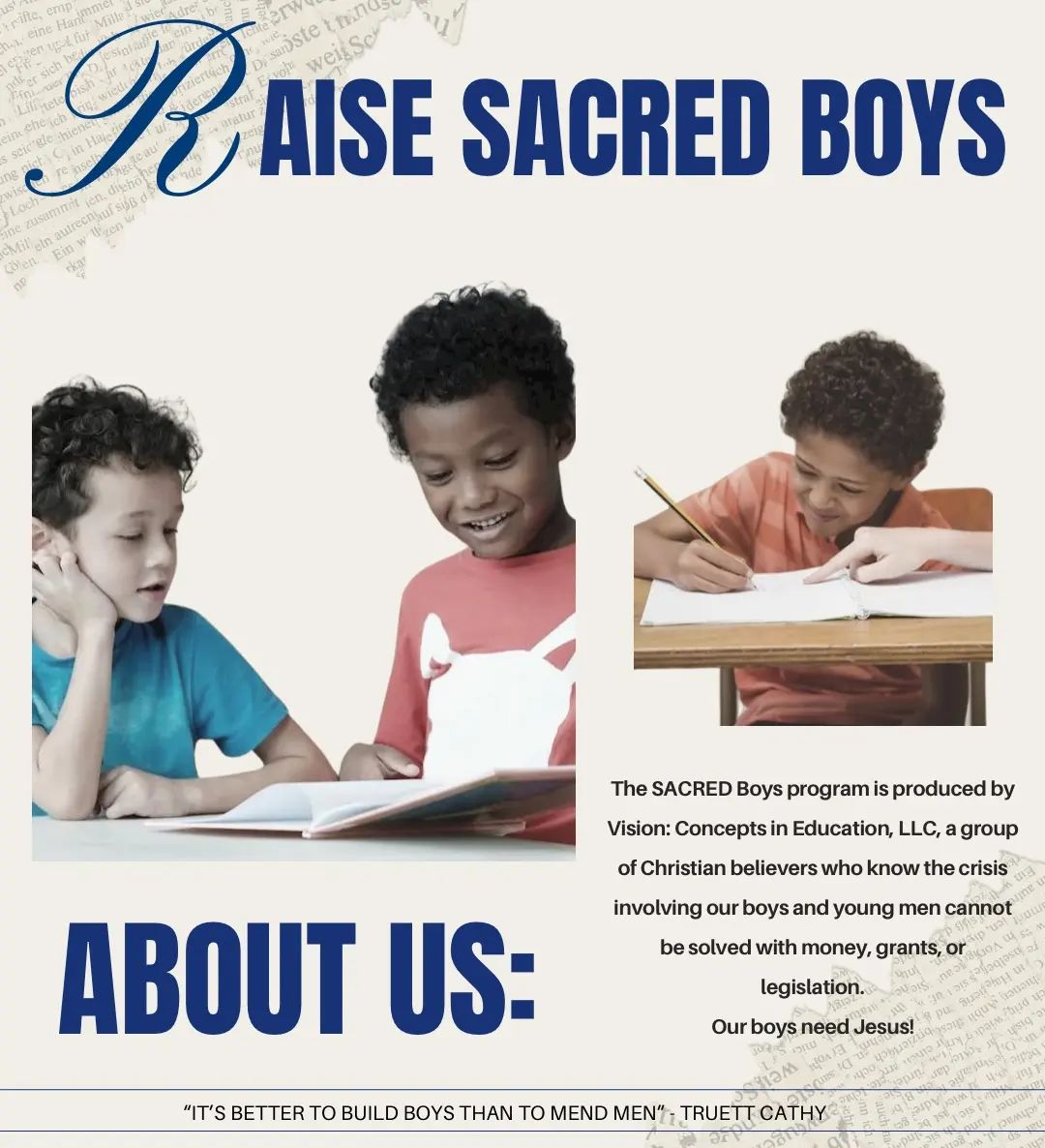 Learn more at sacredboys.com #sacredboys #faithcommunity #ourboysneedhelp #educationsystem #christiancommunity #boyseducation #boyshealth #letsgrowtogether #faith