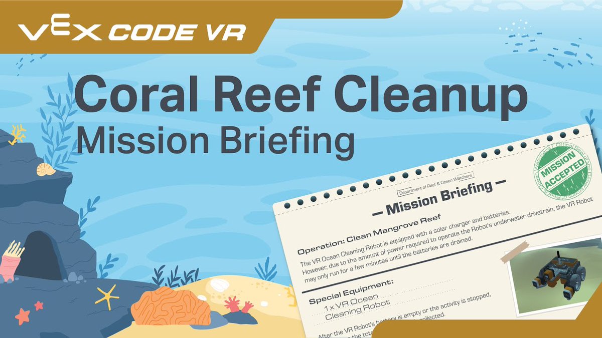 VEXRoboticsUK's tweet photo. It's #WorldOceansDay, why not put your coding skills to the test by taking part in #VEXVR Coral Reef Cleanup! 🐠

It's included with the base level #VEXVR account, sign up for free today at https://t.co/U7sitQ5mpp and get your students enhancing their computer science skills! 🤖 https://t.co/VD09rITfaK
