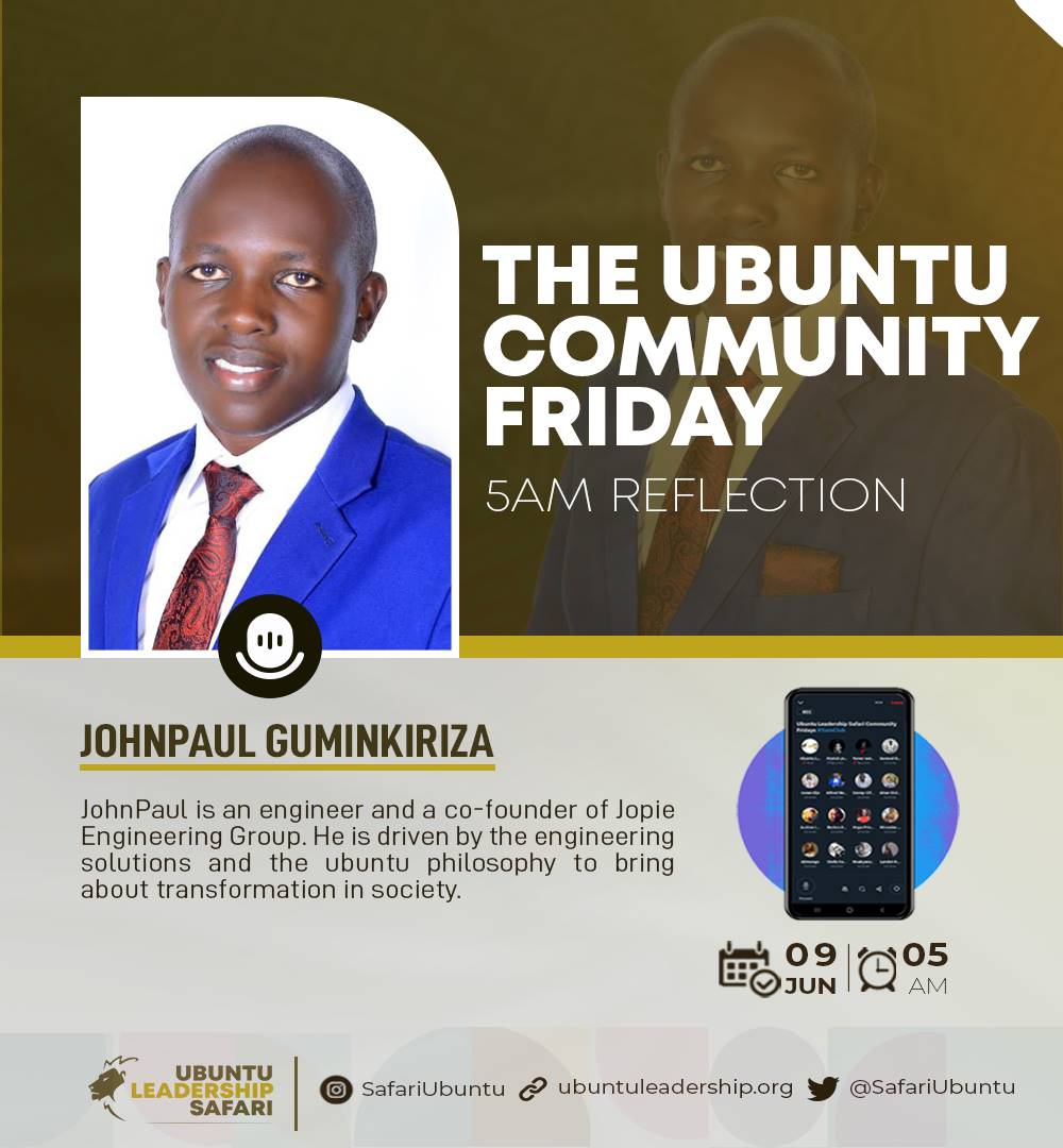 MuyaakaAlfred's tweet photo. #FridayPlot.
Learning #Lawyer @Mirembe71235448, a member of the #DearYoungLawyerSeries team and Engineer @JohnPaulGu of @JopieGroup will be hosted by the @SafariUbuntu to reflect with the #UbuntuLeadershipsafari community.
Be pleased to join at exactly #5am. https://t.co/MsN36EpF5b