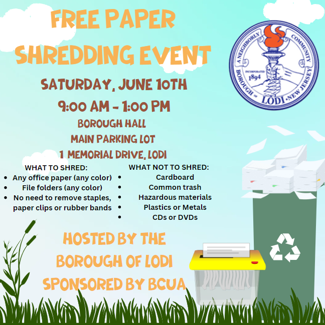 Borough of Lodi, NJ on Twitter "REMINDER Free Paper Shredding Event