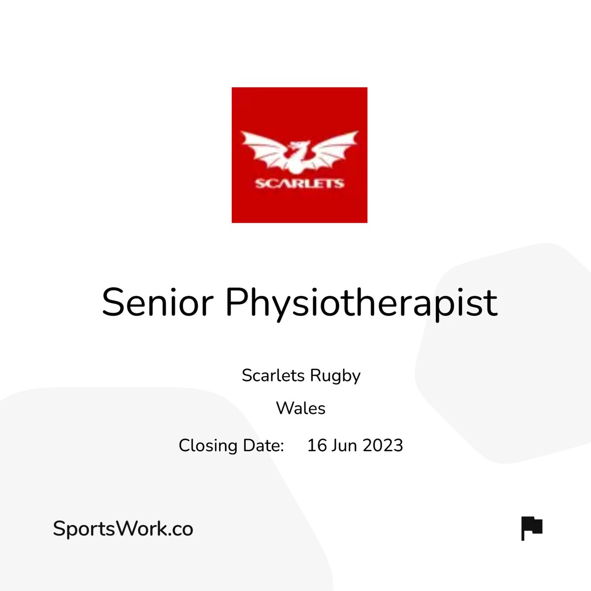 ⭐️  New Vacancy

🏉  Scarlets Rugby

🤲 Senior Physiotherapist

📍  Wales

More information can be found here - sportswork.co/jobs/scarlets-…

#sportswork #sportsjobs #workinsport #Wales #rugby #physio