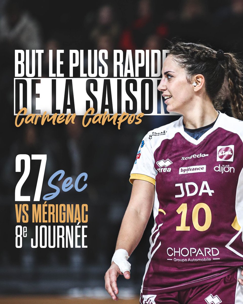 𝗕𝗨𝗧 𝗟𝗘 𝗣𝗟𝗨𝗦 𝗥𝗔𝗣𝗜𝗗𝗘 𝗗𝗘 𝗟𝗔 𝗦𝗔𝗜𝗦𝗢𝗡 🚄

En ouvrant le score après 27 secondes face à Mérignac (J8), Carmen Campos a inscrit le but dijonnais le plus rapide de la saison ! 💥

#MyJDA