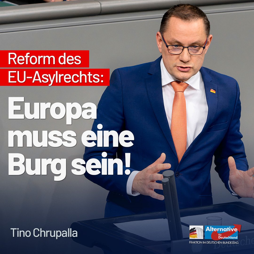 „Es darf nicht darum gehen, ein #Europa der offenen Grenzen zu retten. Europa muss eine Burg sein, damit alle Menschen eine sichere Zukunft in ihrer eigenen Heimat haben.“ <a href="/Tino_Chrupalla/">Tino Chrupalla</a> #EU #Migration afdbundestag.de/tino-chrupalla…