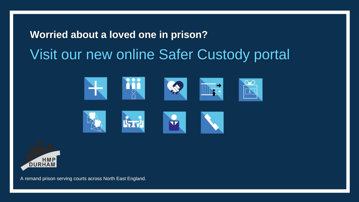 We want to make sure that families have information at their fingertips when they are concerned about a prisoner here at HMP Durham We now have an online safer custody portal which will signpost you to the right source of information: prisonersfamilies.org/hmp-durham