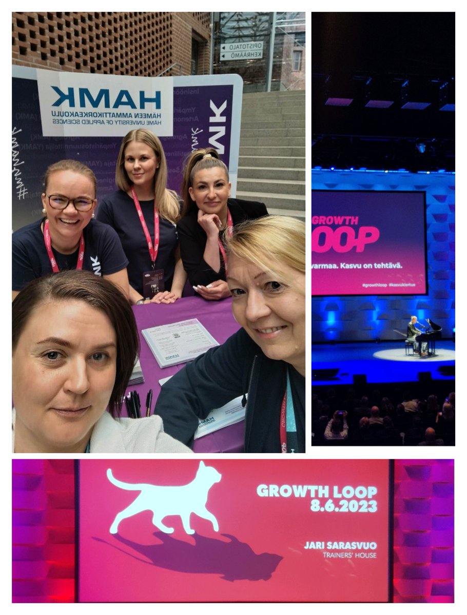Tänään #GrowthLoop-tapahtumassa  ständeilemässä. Tule poikkeamaan ständillä ja haastamaan HAMK 😏.  Toki vasta tauolla, koska näitä loistavia puheenvuoroja ei kannata missata ✨ #kasvukiertue <a href="/HAMK_UAS/">HAMK UAS</a>