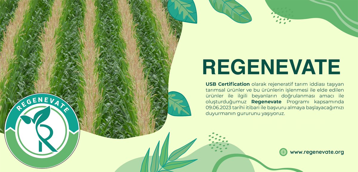USB_Cert's tweet photo. Rejeneratif tarım gelgelendirme programımız "REGENEVATE"i duyurmaktan gurur duyuyoruz.

We are proud to announce our regenerative agriculture certification program "REGENEVATE"

https://t.co/PUMrpqFhwK

#USBCertification
#Regenevate
#regenerativeagriculture https://t.co/w2Z87Uc8Ue