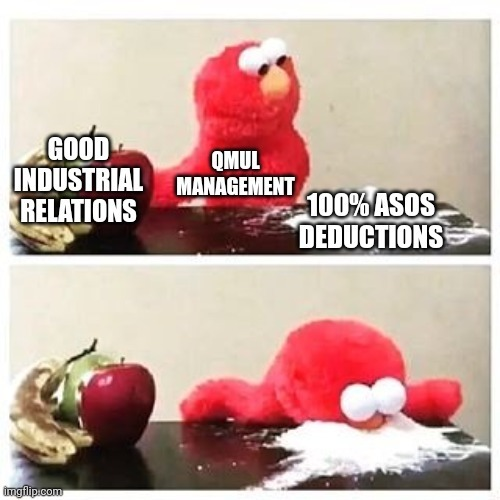 Since the Senior Executive Team <a href="/QMUL/">Queen Mary University of London</a> has reverted on the good practice of not implementing 100% ASOS deductions which lead to good employee relations, we're back on the picket line.

16-17 June
19-22 June

We won't let SET's arbitrariness stand, nor are we cowed by it.