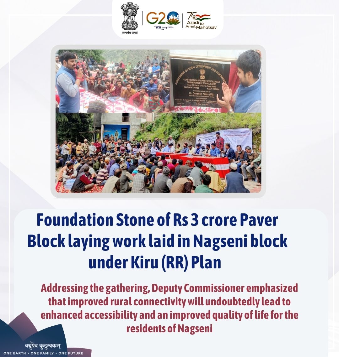 DICKishtwar's tweet image. #ProgressingJK
Foundation stone of Rs 3 crore Paver Block laying work laid in Nagseni block under Kiru (RR) plan
DC emphasizes that improved connectivity will lead to an better quality of life for the residents of Nagseni
@diprjk
@PIBSrinagar 
@ddnews_jammu 
@ddnewsSrinagar