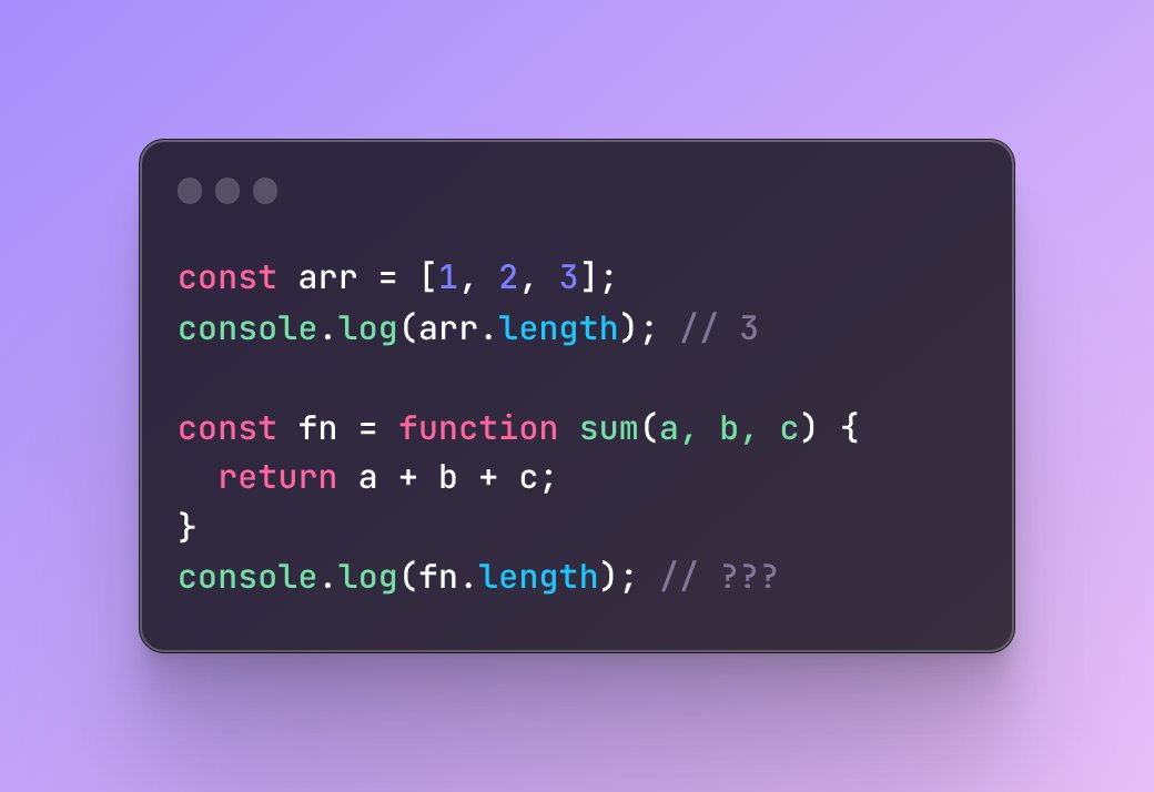 ilatif_bwp's tweet photo. In JavaScript, arrays have a length property which is used to get the number of items in the array. But do you know that functions also have a length property?

Check out my article  https://t.co/qyShWsto1Q to learn about this and a few more fun concepts.

#javascript #typescript https://t.co/aVMKP5t5cX