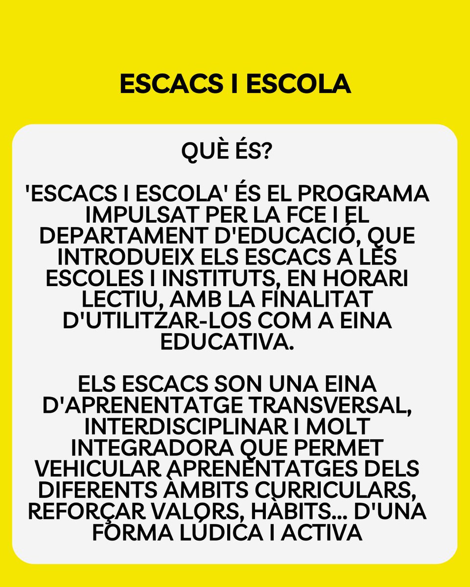 escacs_cat's tweet photo. Què és 'Escacs i Escola'?

#escacs #federaciocatalanadescacs #jugaraescacs https://t.co/ONznm5Zx6T