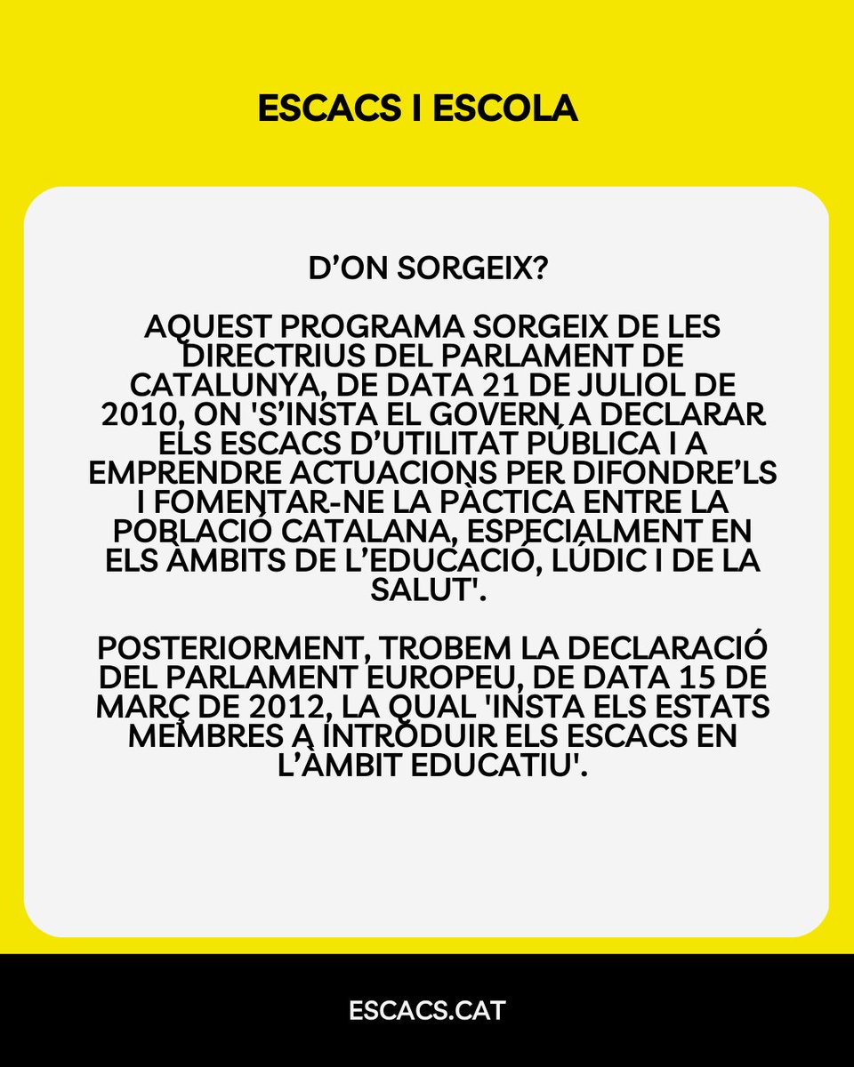 escacs_cat's tweet photo. Què és 'Escacs i Escola'?

#escacs #federaciocatalanadescacs #jugaraescacs https://t.co/ONznm5Zx6T