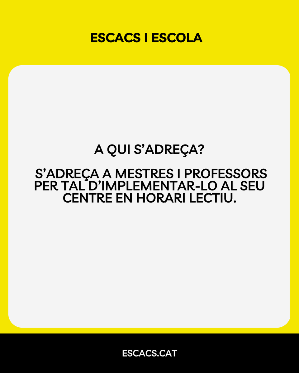 escacs_cat's tweet photo. Què és 'Escacs i Escola'?

#escacs #federaciocatalanadescacs #jugaraescacs https://t.co/ONznm5Zx6T
