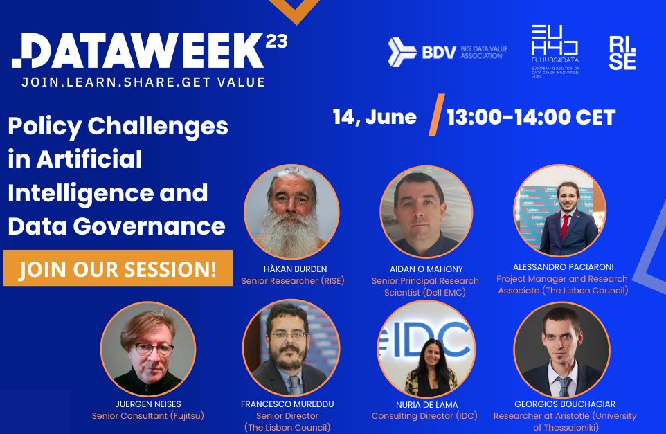 GLACIATION is joining #dataweek2023, hosted by @BDVA_EU on June 13-15! Join our session on 'Policy Challenges in AI and Data Governance' with partners from @tangoproject_eu , @MobiSpaces , @PISTISproject , @temaproject_eu , @GovTechConnect , and @RISEsweden.