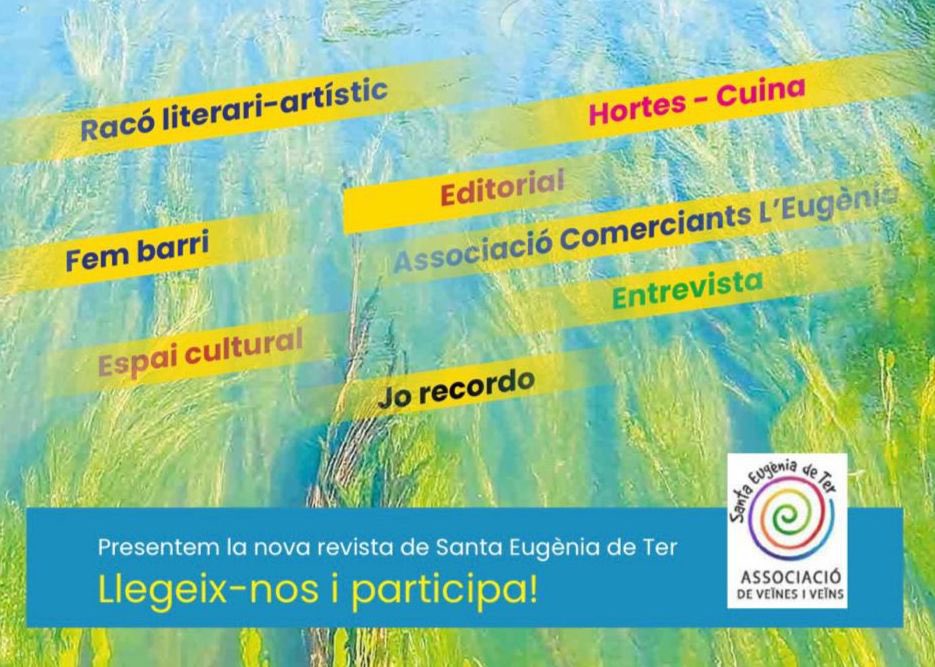 avsantaeugenia's tweet photo. 🎊Ens fa molta il·lusió anunciar-vos que aquest dissabte 10 de juny presentem el nou projecte de comunicació veïnal *La Nimfa* impulsat des de l'Asssociació de Veïnes de Santa Eugènia de Ter a la Fira de Primavera🎊

🌸🍀 _Vine a conèixer els projectes que es couen al barri_🌺🌻 https://t.co/LJv2o9Bo2C