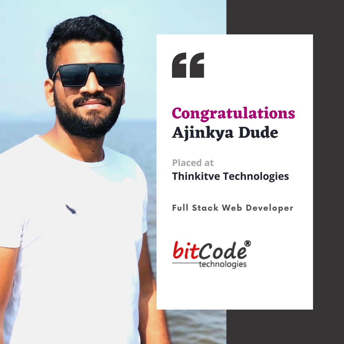 BitcodeTech's tweet photo. Congratulations Ajinkya Dude, for your placement at #thinkitive as #FullStackDeveloper

#bitcode #bitcodeplacements #meanstacktraining #fullstackwebdevelopment #meanstackplacements #meanstackjobs #mernstack #mernstackplacements #mernstacktraining #mernstackjobs #getfirstjob https://t.co/Vk7VK62oFr