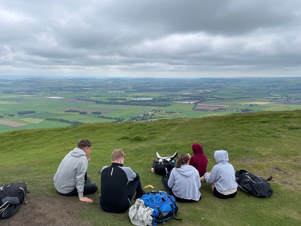 New S6 pupils doing very well on practice expedition after their first night in the tents! Top of East Lomond.