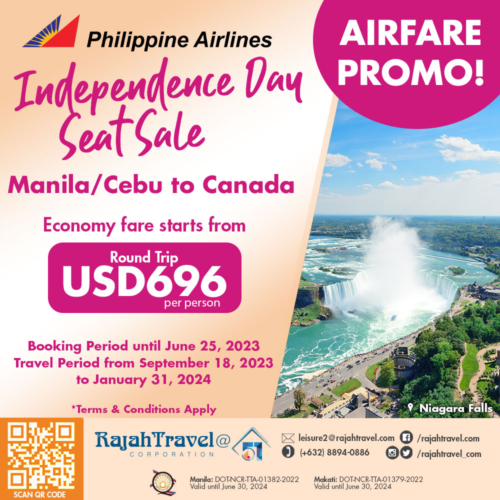 Fly to Canada with #PhilippineAirlines. Save big on your next trip!  ✈🇨🇦

Book your flight today!
👉 bit.ly/3odiHoX

Travel Insurance
👉bit.ly/rtc_travelinsu…

#TravelTheWorld #Exploreworld #PhilippineAirlines #IndependenceSeatSale #Promo #RajahTravel