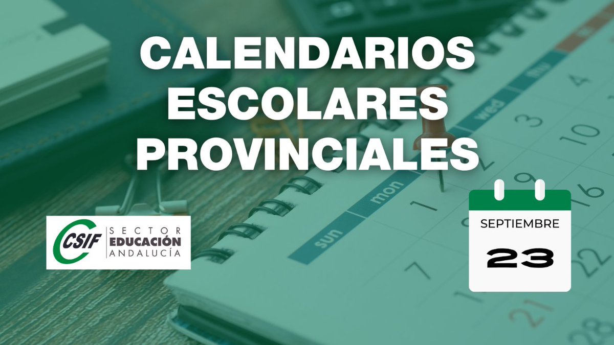 🗓️ CALENDARIOS DE CADA PROVINCIA - CURSO 23/24

📍 Los  calendarios escolares provinciales de todas las provincias andaluzas ya han sido publicados.

ℹℹ Consulta el calendario de tu provincia
cutt.ly/4weh39rA

🍏 CSIF Educación Andalucía - #StopBurocracia