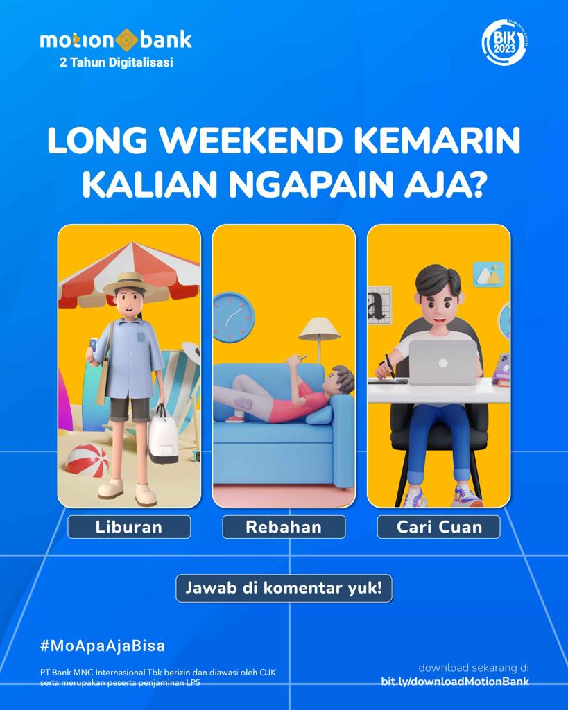 OfficialRCTI's tweet photo. NGAPAIN YO?!
Libur panjang lalu, ngapain aja? Nambah cuan, tidur seharian, atau liburan seru?
Yuk spill di sini!
Ikutan referral program, cek di sini yuk https://t.co/nENhkIAgo1
☎️ 1500188 | https://t.co/40kfatQurf
#MNCBank #trulyyou #MotionBank #FutureBankingHere https://t.co/BjEtPYJiOc