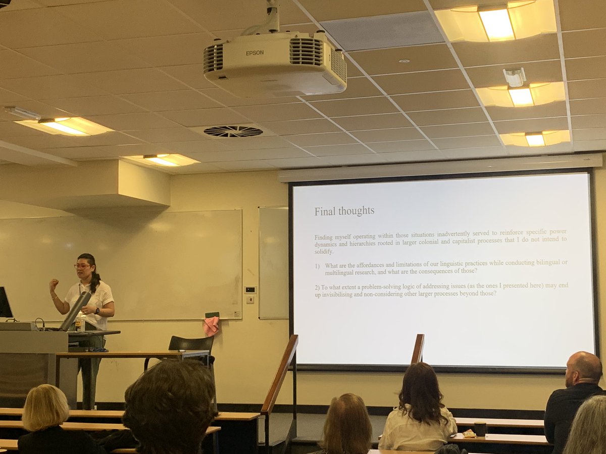 SpanishinSoc's tweet photo. .@NykollPinilla exploring English language education discourses in Chile and her own position as a researcher operating within specific language power dynamics https://t.co/BltuLczpTV