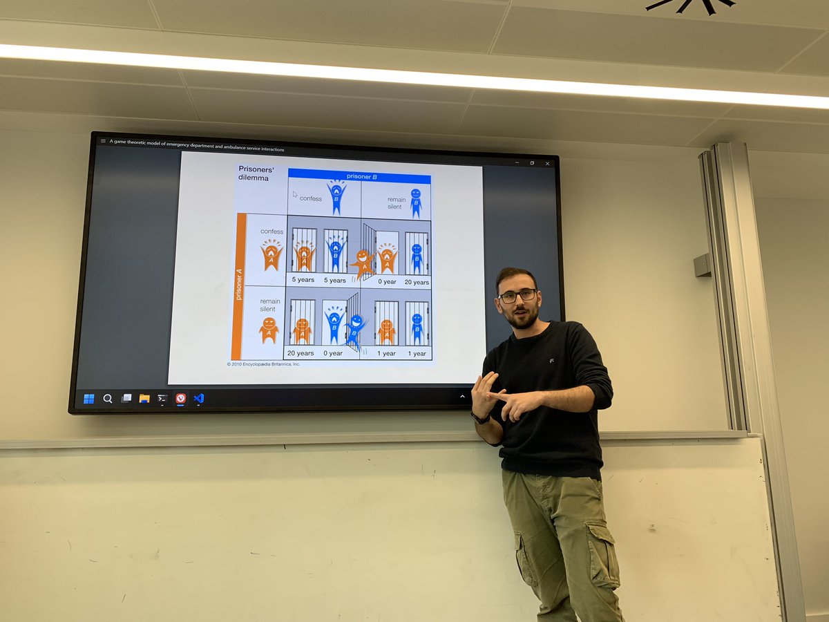 Cardiff SIAM-IMA Student Chapter (@cardiffsiam_ima) on Twitter photo Brilliant PGR Talk yesterday from <a href="/Michalis_Pan/">Michalis Panayides</a> with the title โA game theoretic model of emergency department and ambulance service interactions.โ Really engaging and interesting talk on game theory and his research. Weโre gonna miss having you around! ๐ Brilliant PGR Talk yesterday from <a href="/Michalis_Pan/">Michalis Panayides</a> with the title โA game theoretic model of emergency department and ambulance service interactions.โ Really engaging and interesting talk on game theory and his research. Weโre gonna miss having you around! ๐