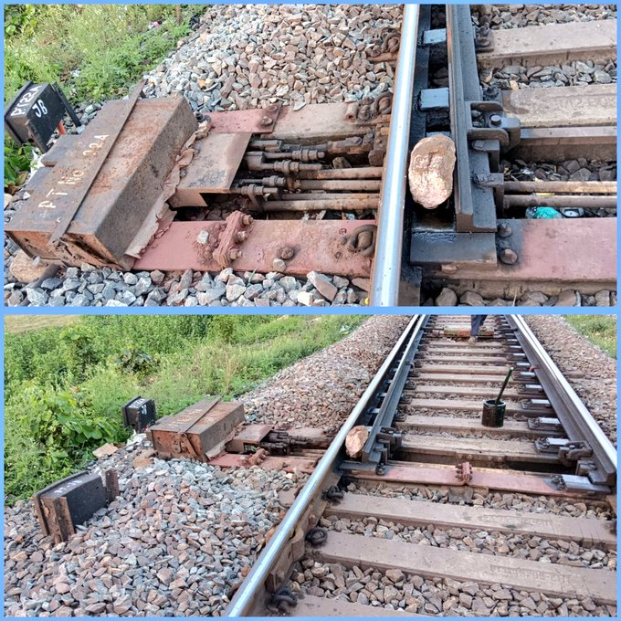 Attempts have been made to derail trains in the last 7 days.

1. In the Bhadrak district of Odisha, near Manjuri Road station, some culprits attempted to place stones in the middle of the track's interlocking system.