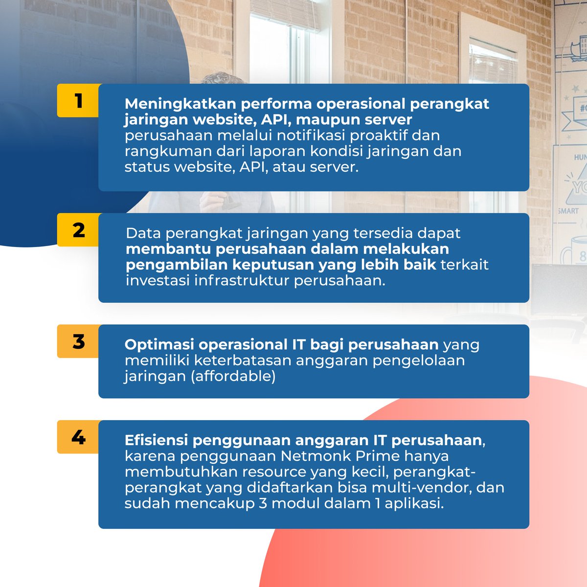 netmonk_id's tweet image. Halo Sobat Netmonk!
Dengan Netmonk Prime, operasional jaringan perusahaan kamu bisa jadi lebih lancar dan efisien!
Yuk langsung cek disini netmonk.id atau klik link di bio yaa!
#Netmonkprime #NetworkMonitoring #ServerMonitoring #Website Monitoring