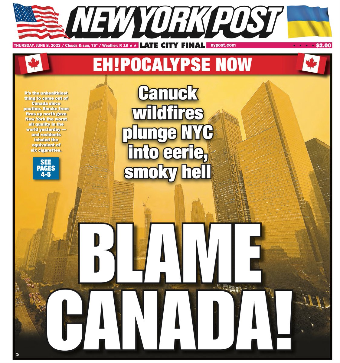 やはり新聞の見出しが分かりやすいのは大事。
「大気汚染はカナダのせいだ！」