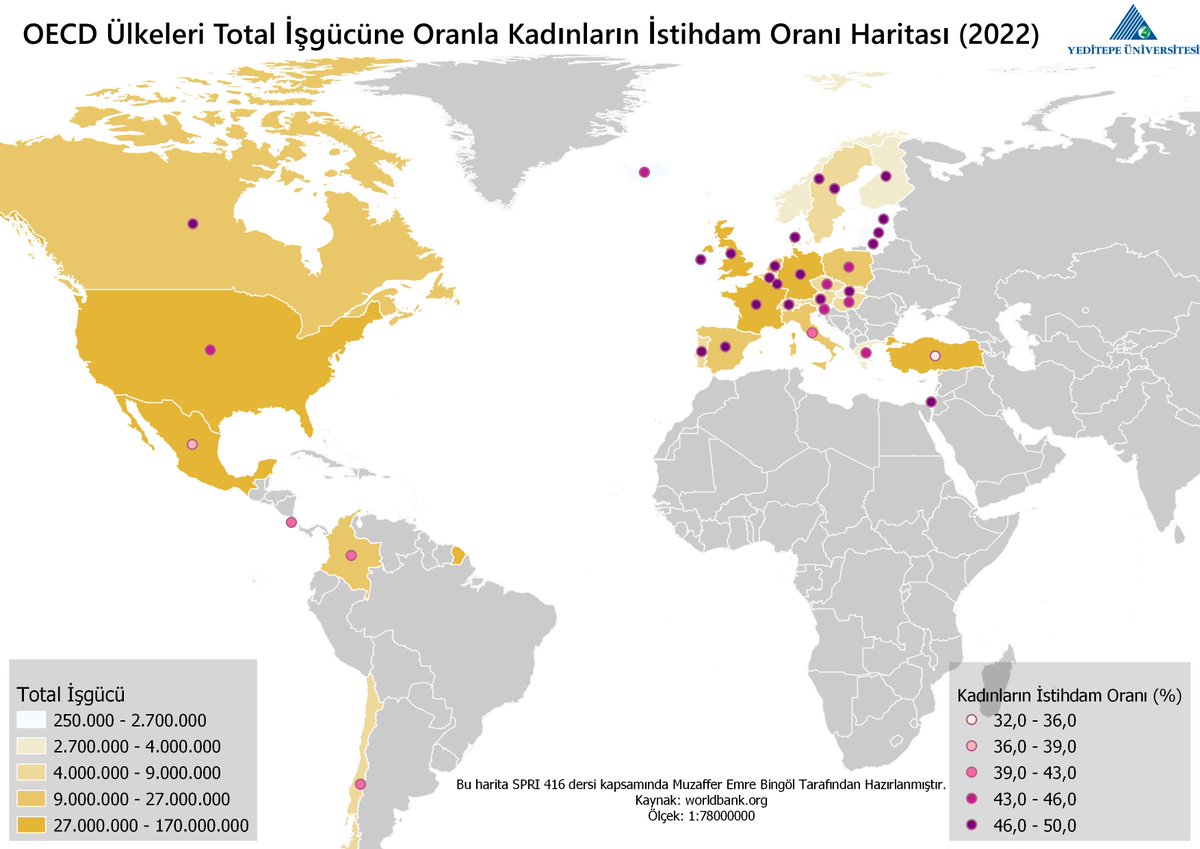 OECD Ülkeleri Toplam İşgücü ve Kadın İstihdamı Oranı - 2022

#kartoyeditepe #yeditepeüniversitesi #cartography #maps #frsiyaset #yeditepeiibf #datavisualization #sosyalbilimler #socialsciences #haritalandırma #mapping