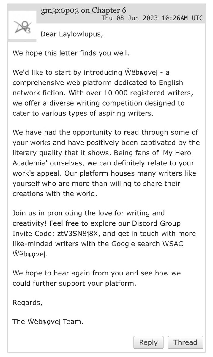 psa for writers on ao3: i haven’t seen anyone talking about it so i’m not sure how prevalent it is, but DON’T FALL FOR THIS. webnovel is a predatory company that will claim the rights to your work in perpetuity. more info in replies! please spread if you can :]