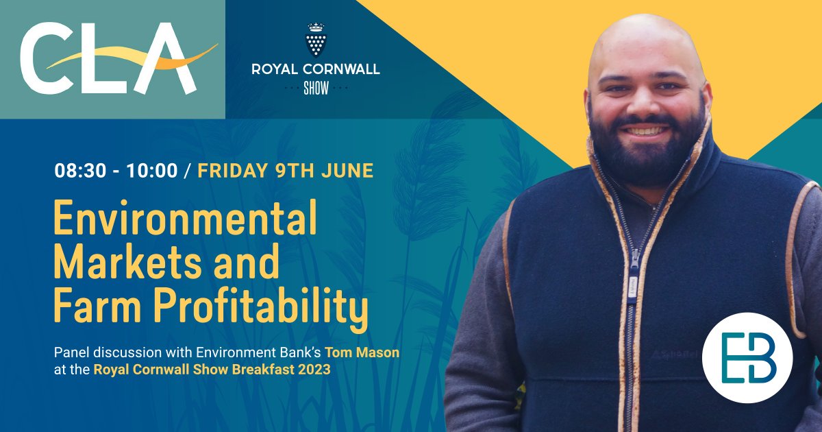 Environment Bank (@environmentbank) on Twitter photo Join Tom Mason at the <a href="/RoyalCornwall/">Royal Cornwall Show</a> Show for a session on the environmental diversification options available to farmers in this evolving landscape.
- @CLAsouthwest stand 329, 8:30am
#farmdiversification #regenerativeagriculture #biodiversitynetgain #sustainablefarming #cornwall Join Tom Mason at the <a href="/RoyalCornwall/">Royal Cornwall Show</a> Show for a session on the environmental diversification options available to farmers in this evolving landscape.
- @CLAsouthwest stand 329, 8:30am
#farmdiversification #regenerativeagriculture #biodiversitynetgain #sustainablefarming #cornwall