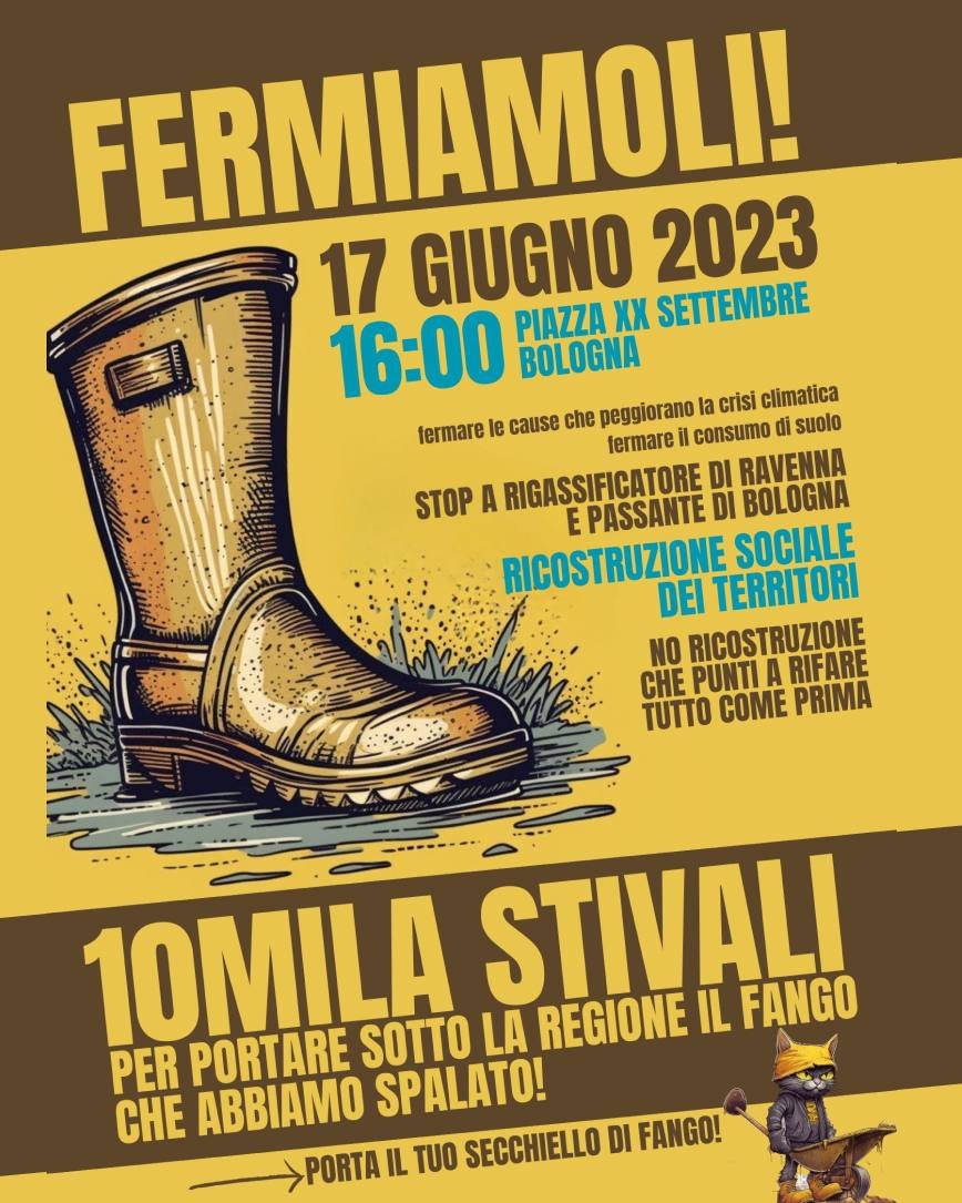 fffitalia's tweet photo. Il 17 giugno, a un mese esatto dall’alluvione: 10mila stivali per portare sotto la Regione il fango che abbiamo raccolto.

Ci vediamo in piazza🔥 https://t.co/zKSo76Gu8s