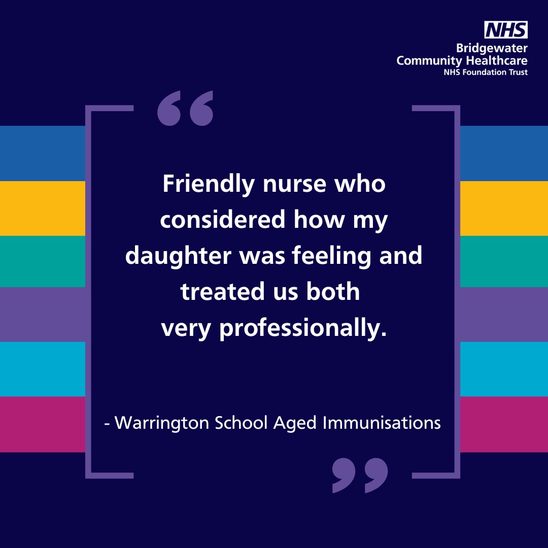 An amazing patient compliment for our 🌈#TeamBridgewater #NHS #Warrington School Aged Immunisation team ❤️