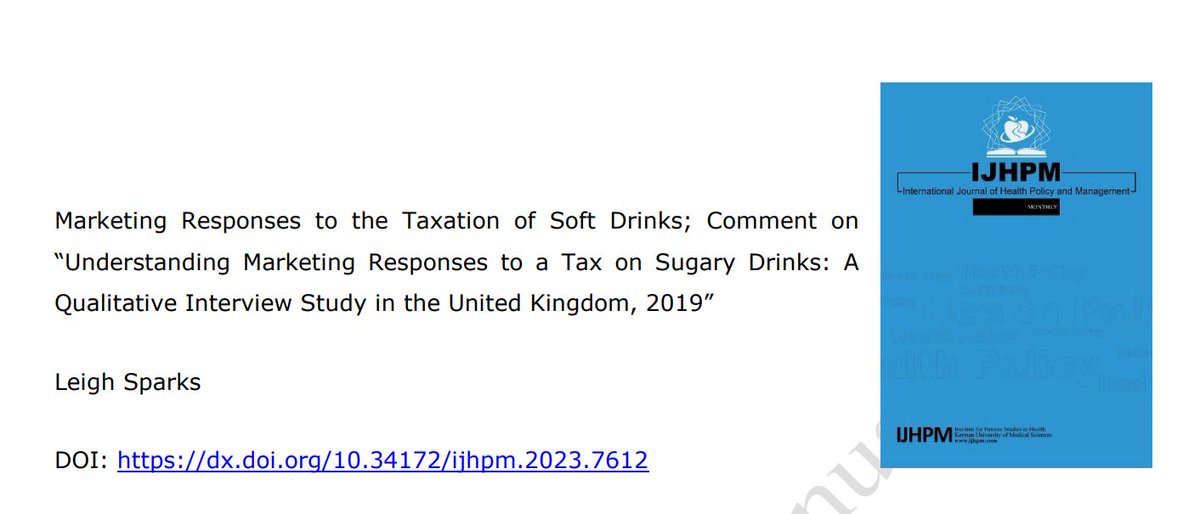 ICYMI: A short post on my recently published commentary in @IJHPM to a paper on the topic of marketing responses to the Soft Drinks Industry Levy in the UK. 

stirlingretail.com/2023/06/08/pub…

Links to other work with @HannuSaarijarvi @stevencjcummins and colleagues

@StirUni