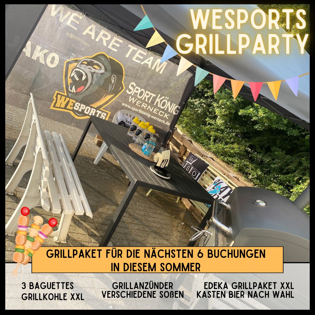 Offiziell beginnt der Sommer am 21.6, wir wollen was früher reinstarten, denn das Wetter ist herrlich🌞
Daher haben wir uns überlegt, die Sommeraktion Game &amp; Grill passt gerade ganz gut.

➡️bootcamp@wesports.de

#grillen #gaming #bootcamp #sommer #lan #aktion #gameandgrill #grill