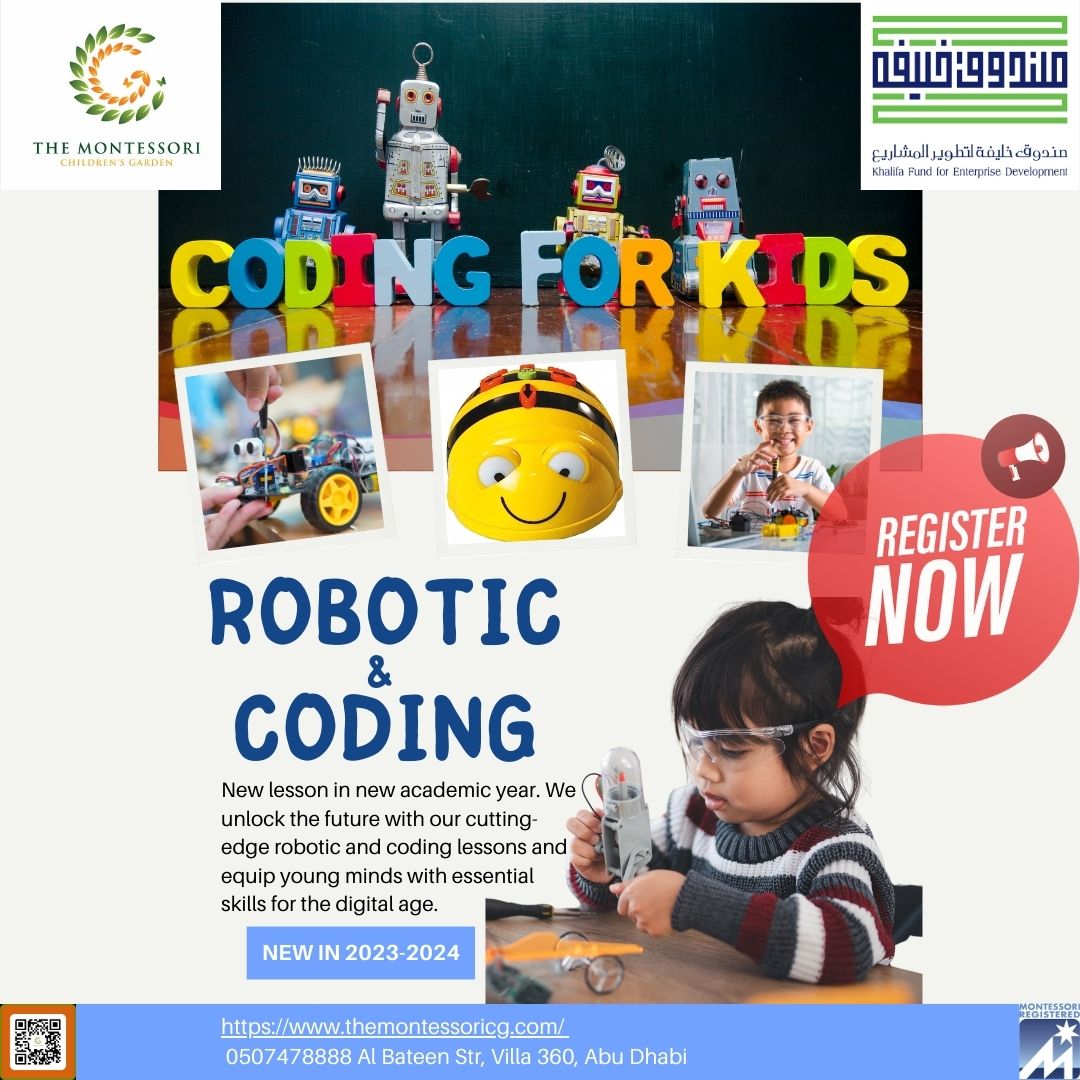 themontessoricg's tweet image. 🤖📚 Introducing our futuristic nursery curriculum for the upcoming academic year! 🌟 Get ready to dive into the exciting world of Robotics and Coding! 🚀🔌Join us! Al Bateen Street, Villa360, Abu Dhabi 0507478888 #NurseryNerds #CodingCubs #RoboticAdventures #FutureReady