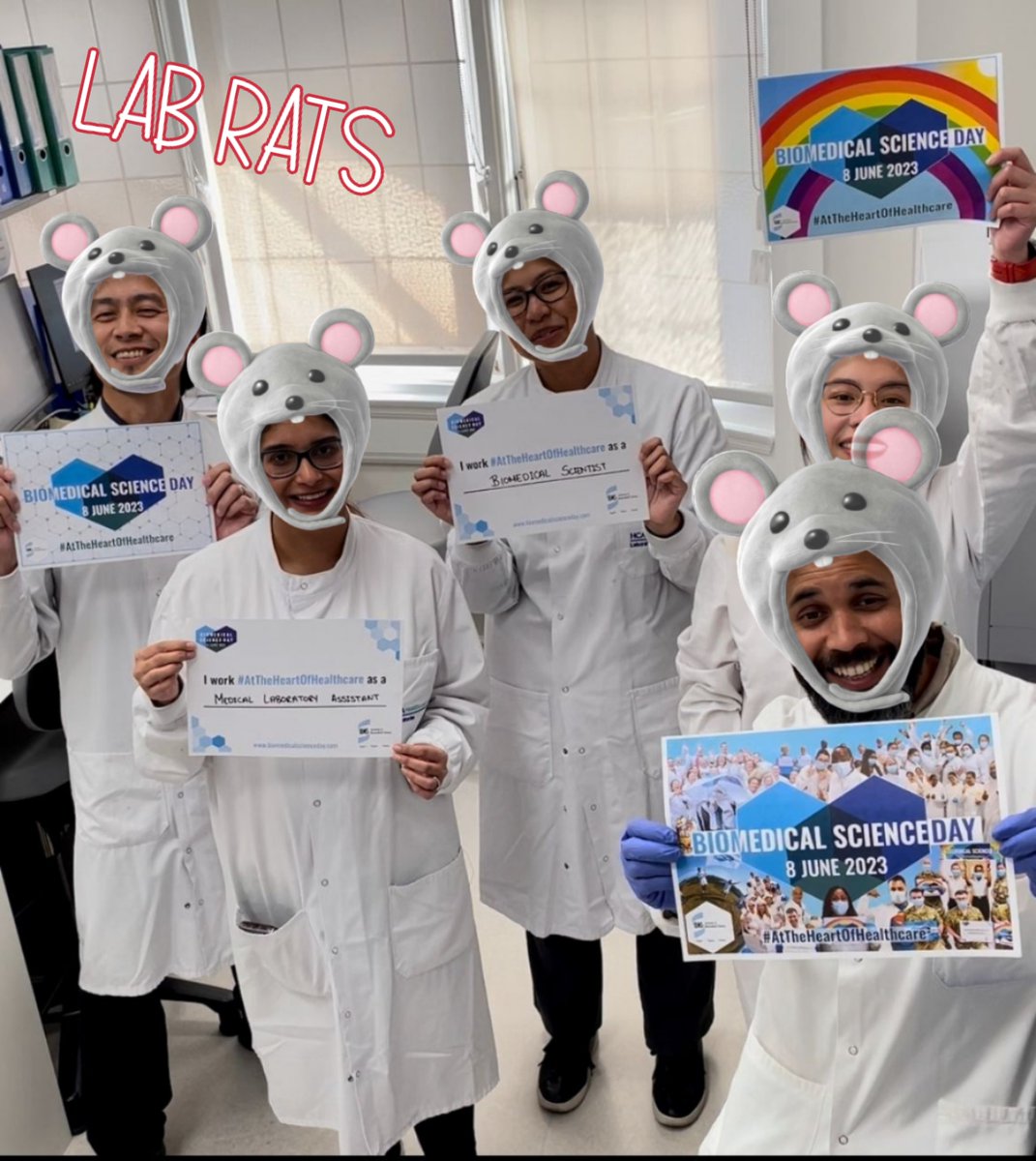 VictoriaMoyse's tweet photo. Happy #BiomedicalScienceDay2023 from the Lab Rats at @HCAHospitalsUK LOC Labs! @IBMScience 
#AtTheHeartOfHealthcare https://t.co/4PwJIZ4vo2