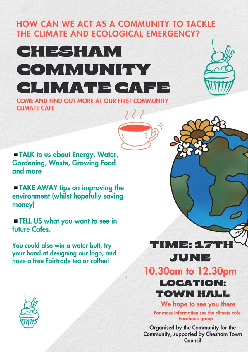 We're part of Chesham's 1st Community Climate Café at the Town Hall (HP5 1DS) on Saturday 17th June. 10.30am to 12.30pm. A friendly and welcoming place for the community to come together to address the climate emergency (and eat fab cake). Find out more:
fairtradechesham.org.uk