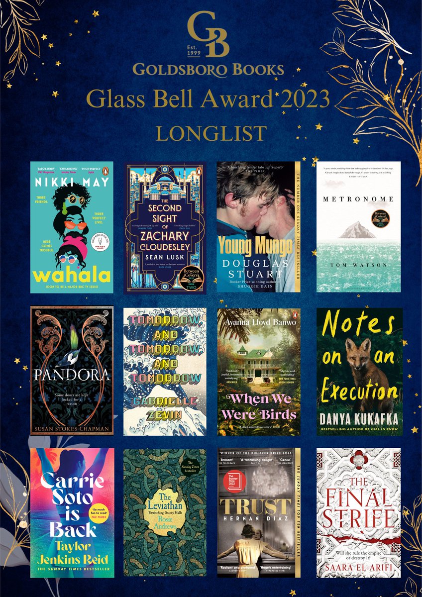 🛎 Now in its seventh year, we are thrilled to be able to announce the longlist for the Goldsboro Books #GlassBell Award 2023.

🛎 Stay tuned for spotlights on each of these incredible books in the coming weeks…

🛎 More info here: bit.ly/45TWAoP