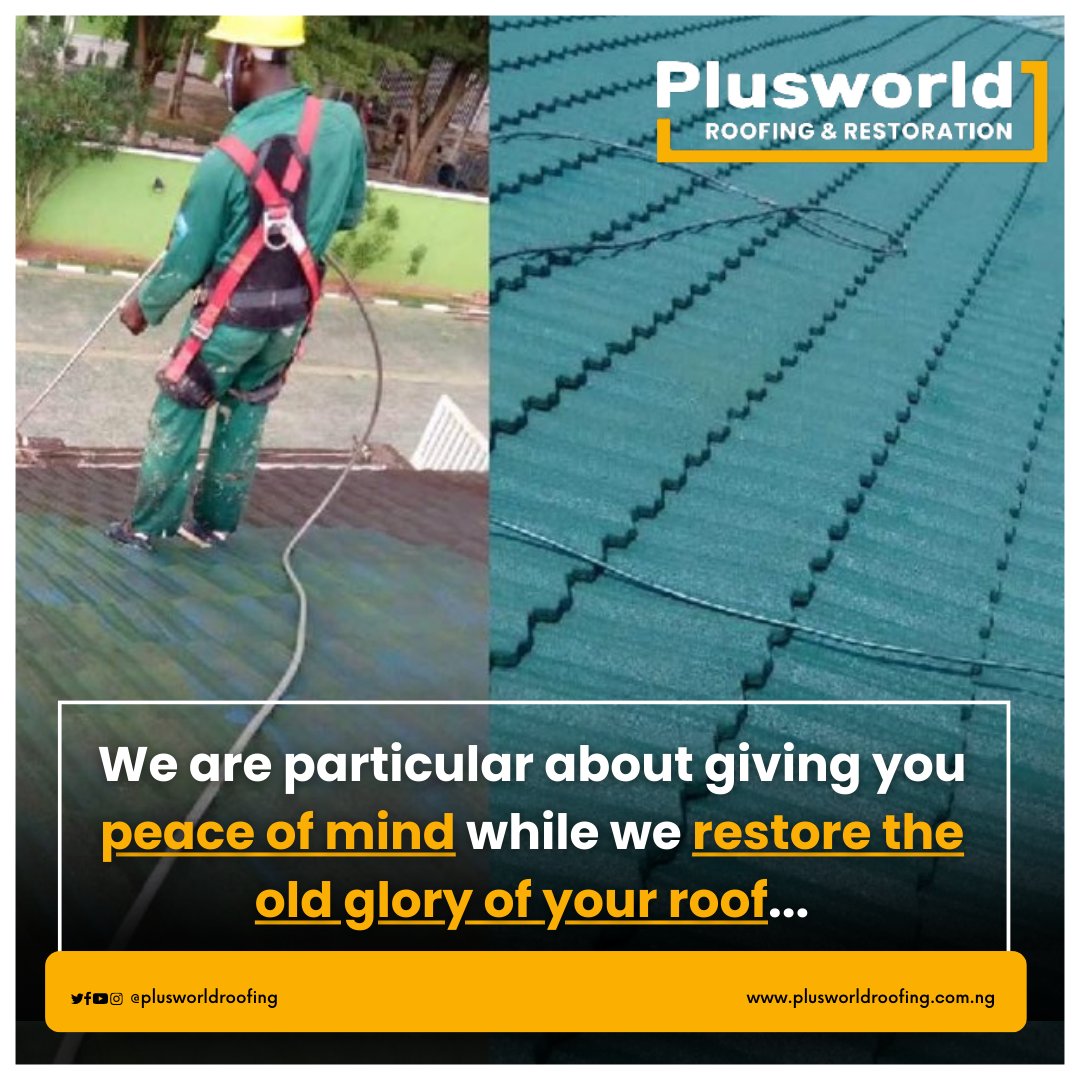 Plusworld_ng's tweet photo. Roofing Resurrection: Your peace of mind is our top priority as we restore the old glory of your roof!
Let's protect your home and make it beautiful once again.
Call us today +234 700 766 3464
#PlusworldRoofing #RoofingResurrection #RestoreTheGlory #RoofingExperts https://t.co/KFg7kbxCgw