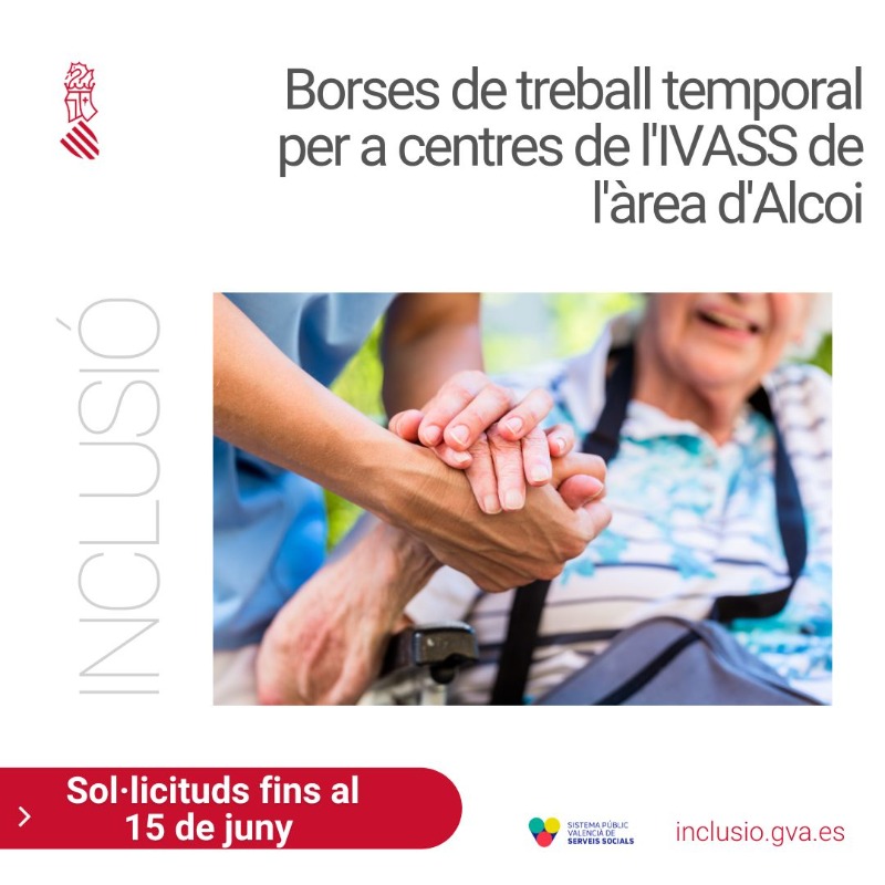 GVAIgualtat's tweet photo. 📢 @GVAivass amplia les borses d'ocupació temporal per als centres socials de la nova àrea d'Alcoi en les categories de 

🤲 cuidador/a
👩‍⚕️ infermer/a
👨‍🍳 cuiner/a  

 🗓 Fins al dijous 15 de juny 

@AjuntamentAlcoi @manalcoiacomtat #SPVSS

Sol·licituds a través del portal 👇
