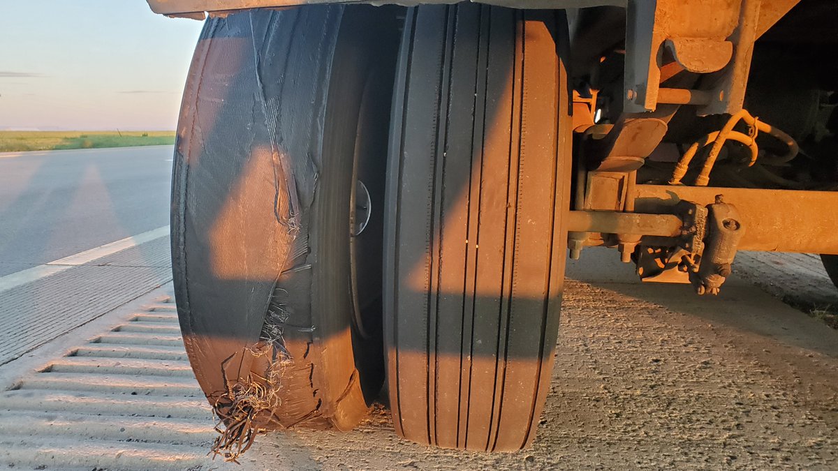 I've been driving commercially more than 18 months and hadn't had a blow out until last week. Since the first one, this photo is the second blow out, I've had two more (MI, CO, UT). Three blow outs in 2 weeks. If you are travelling be careful, there is a lot of debris and damaged
