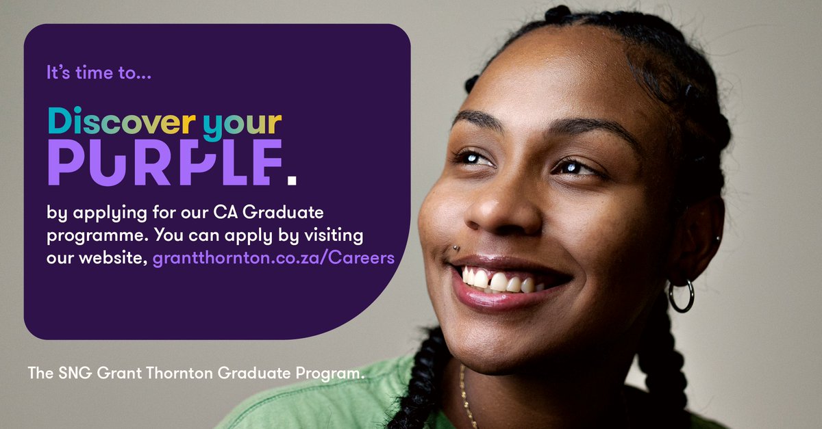 Join the #PurpleFamily through our graduate programme! Opportunities for the 2024 Audit Trainee programme are still open across all offices. Apply by visiting our website Today! grantthornton.co.za/Careers/studen…

#DiscoverPurple #SNGGT #JobSeekersSA