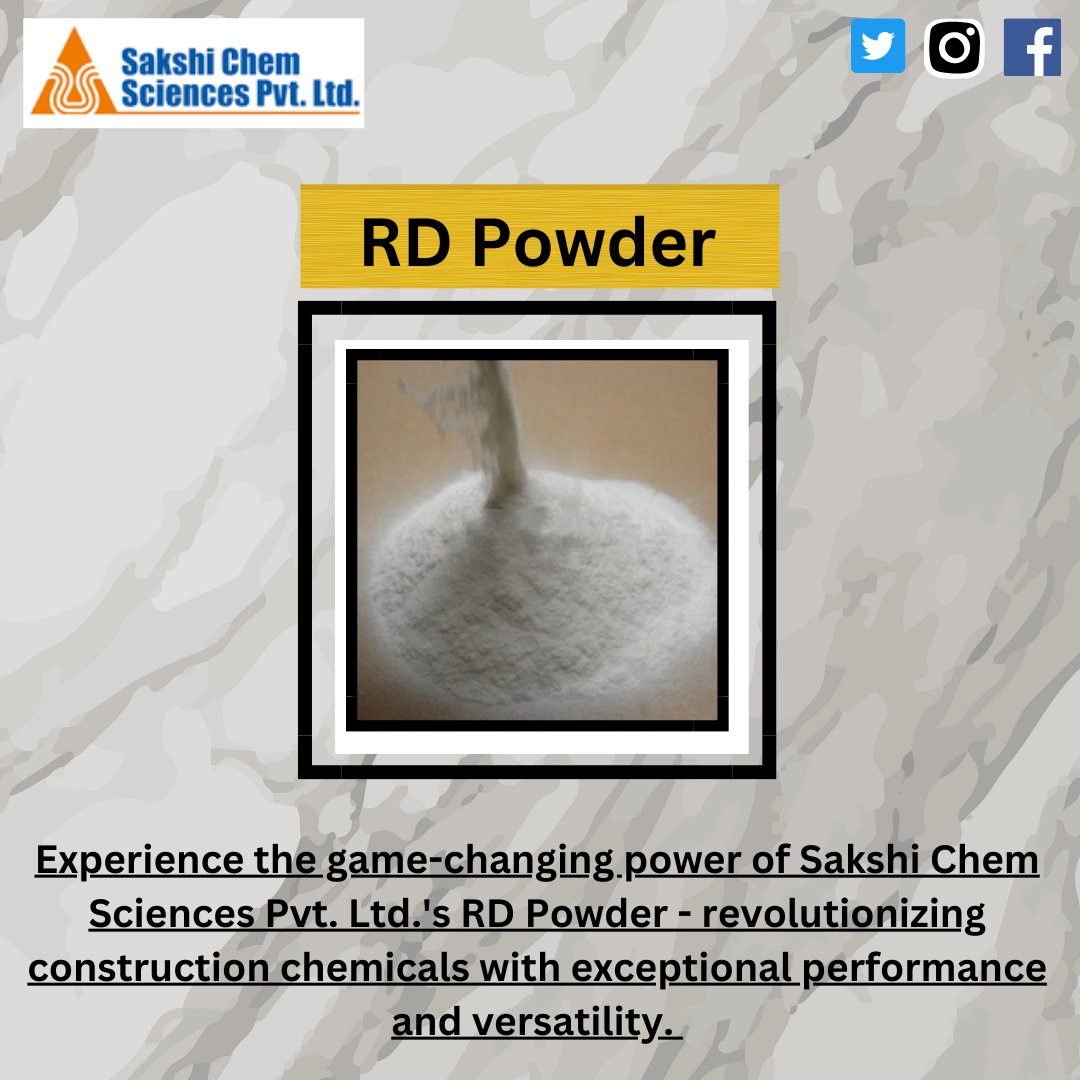 Introducing Sakshi Chem Sciences Pvt. Ltd.'s revolutionary Redispersible Polymer Powder (RD Powder) – a game-changer in the construction chemical industry!

#RDpowder #ConstructionChemicals #Innovation #Adhesion #Strength #SakshiChemSciences