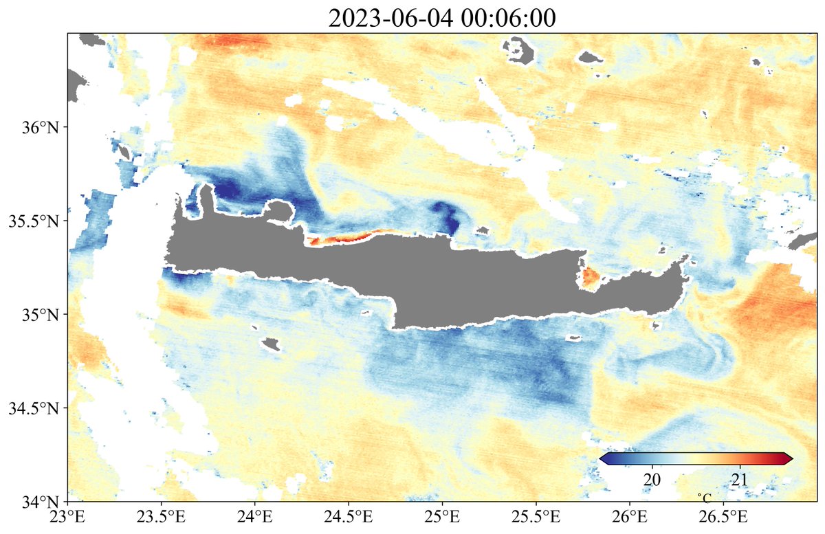 To my @EMODnet Biology colleagues who are now in Crete, this is a recent sea surface temperature image around the island. Enjoy!