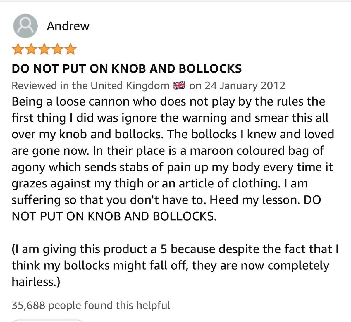 DO NOT PUT ON KNOB AND BOLLOCKS