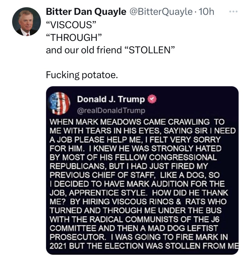 I fell for a fake one. Trump did not really post the message below. Sorry folks. It seemed plausible. Deleted now. 

Fucking potatoe.