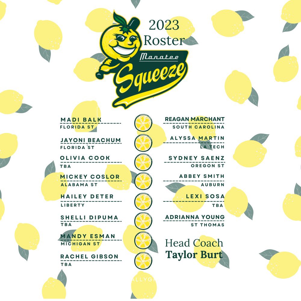 ManateeSqueeze's tweet photo. The lemons are back in town, introducing the 2023 Manatee Squeeze, Squeeeezing the @FGCLsoftball competition this summer!  The battle of the beach is on! #Squeezem 🍋 https://t.co/VtVGC1lzg7