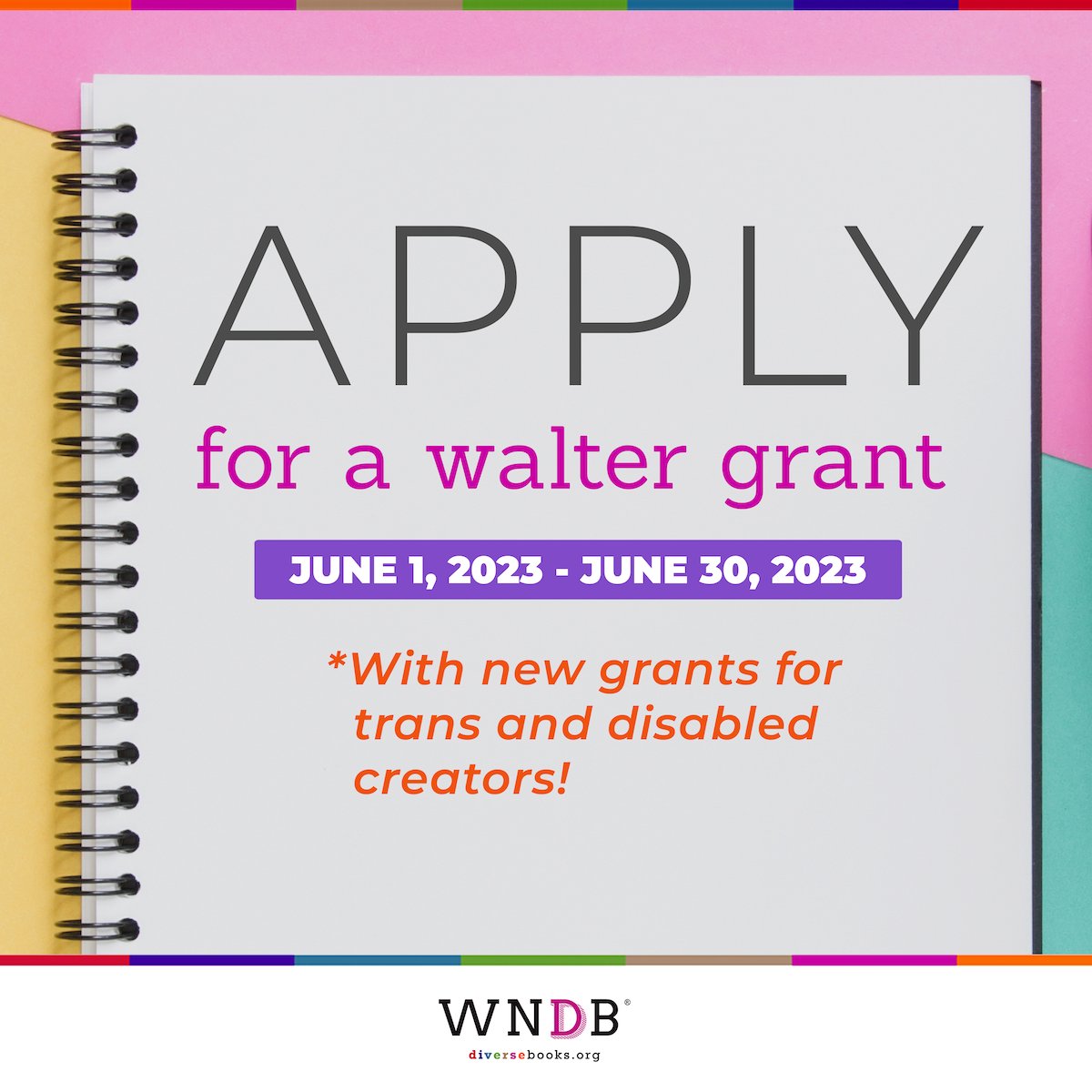 Applications for 2023 Walter Grants are OPEN! These grants are for diverse, unpublished creators and award $2000 to each recipient. This year we have:

✨ 5 general grants
✨ 2 trans creator grants
✨ 1 disabled writer grant

Info + application here: ow.ly/eI4550OCcO7