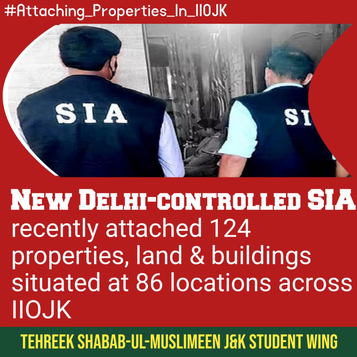 RiazAhmadAwan16's tweet photo. #Attaching_Properties_In_IIOJK

  •Attaching or confiscating Kashmiris’ properties on one pretext or another has become a new normal in IIOJK
    •New Delhi-controlled SIA recently attached 124 properties, land &amp; buildings situated at 86 locations across IIOJK.
#Team_Shabab https://t.co/EYSUhS0soS